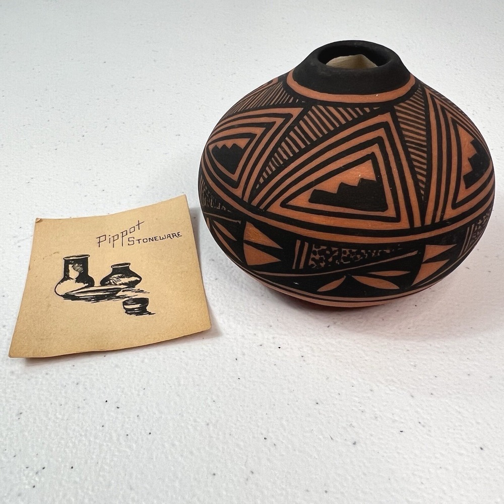 Native Pippot Stoneware Acoma Pueblo Pottery Signed Vintage Geometric‎ 1994